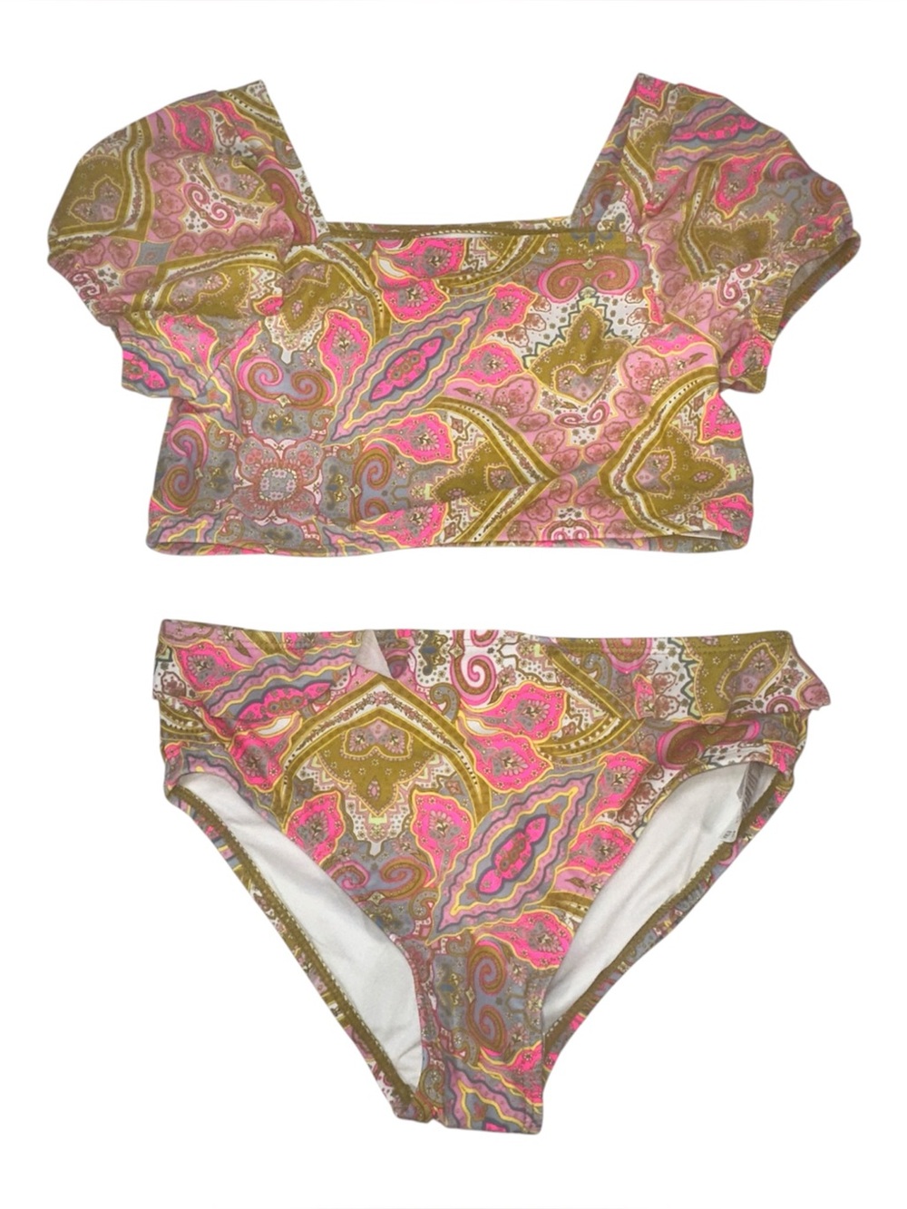 NWOT Girls Jessica Simpson Paisley Swimsuit 2 Piece Pink Yellow Boho Size M 8